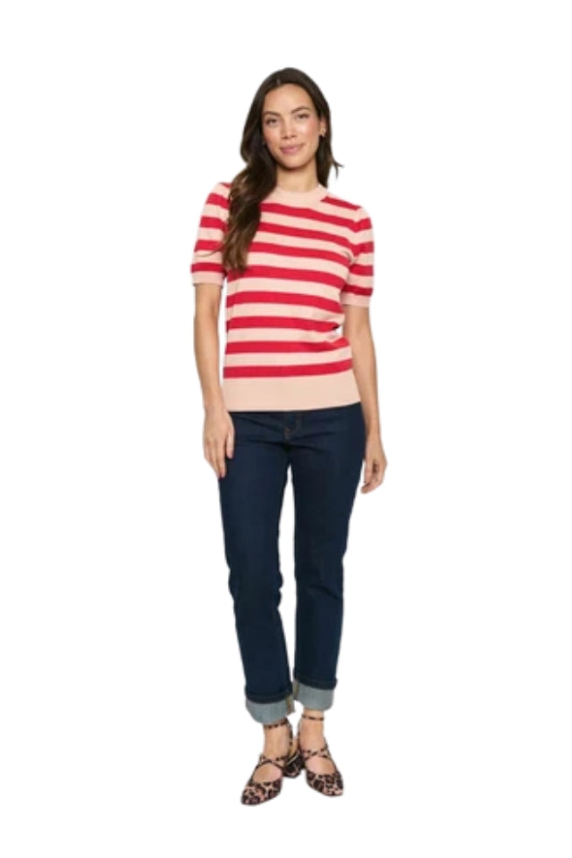 Mila SS Block Pullover - Pink Poinciana Stripe
