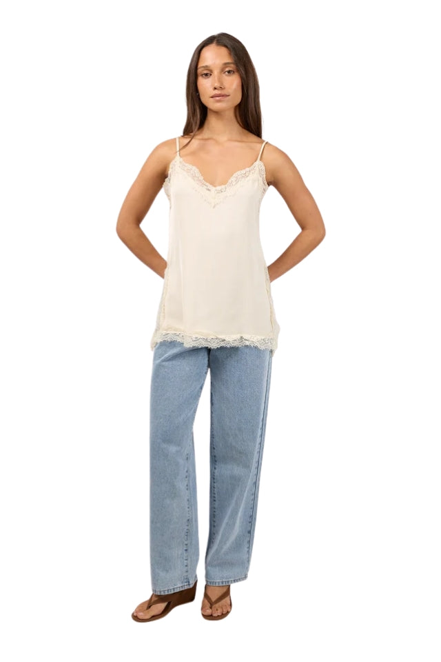 Carter Lace Trim Cami - Pearl