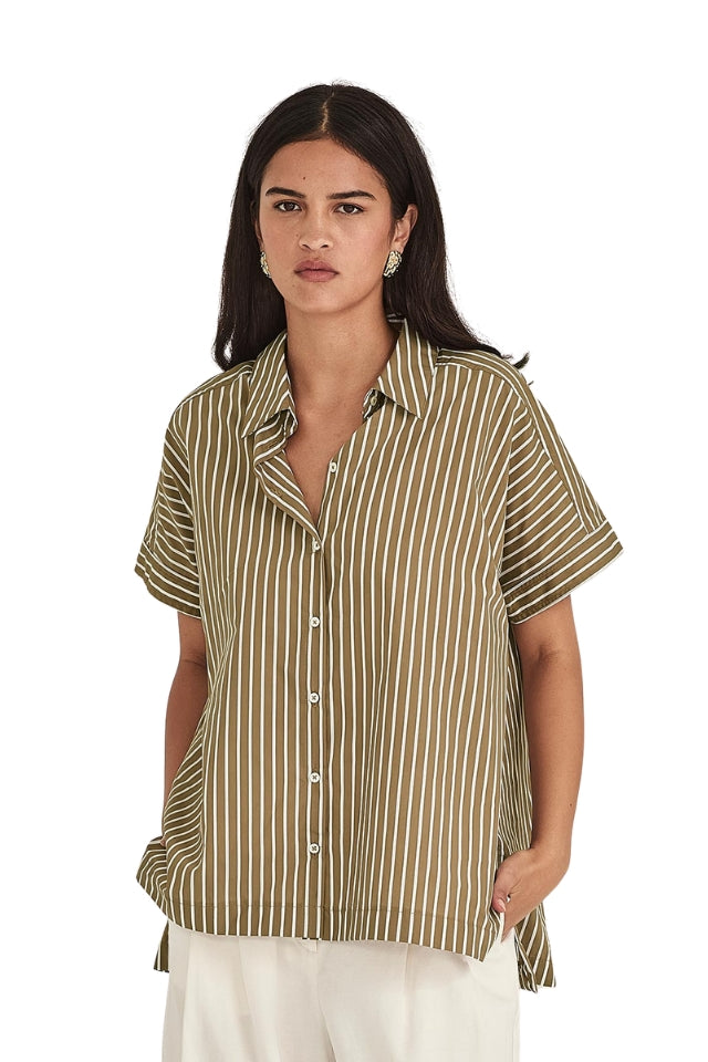 Annie Stripe Shirt - Tan Stripe