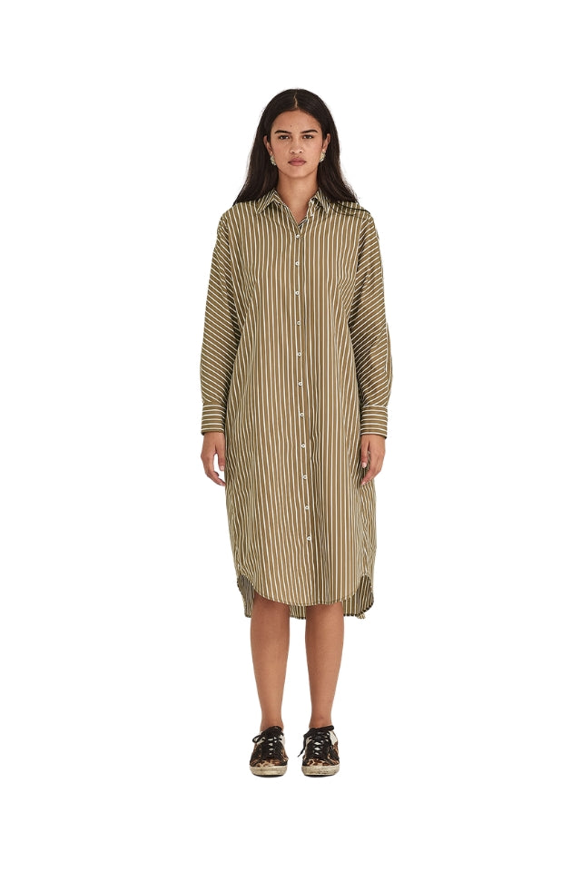 Jules Stripe Shirt Dress - Tan Stripe