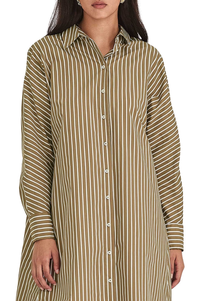 Jules Stripe Shirt Dress - Tan Stripe