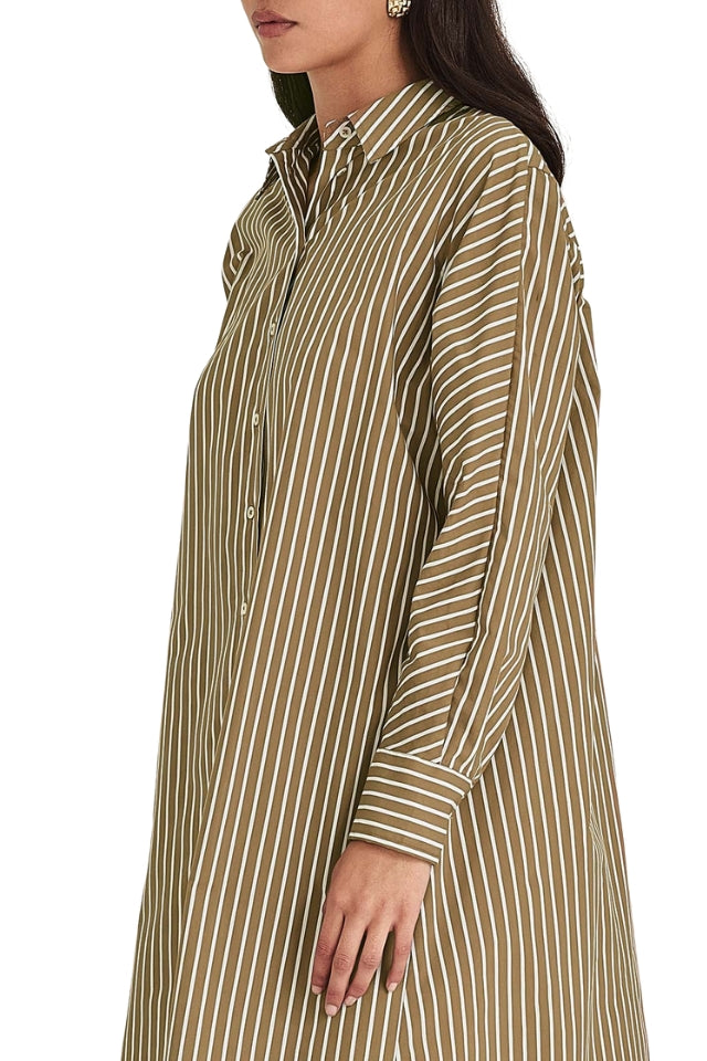 Jules Stripe Shirt Dress - Tan Stripe