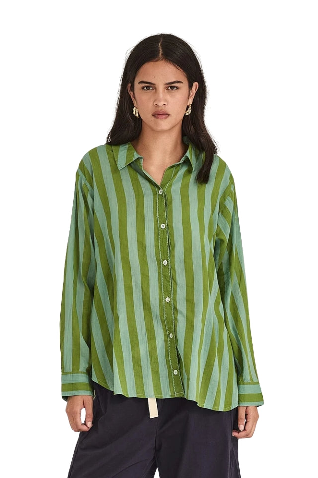 Positano Stripe Shirt - Green and Dark Green