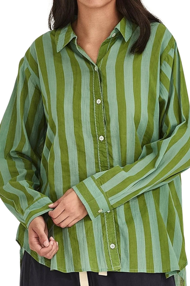 Positano Stripe Shirt - Green and Dark Green