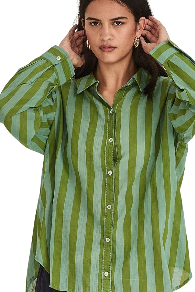 Positano Stripe Shirt - Green and Dark Green