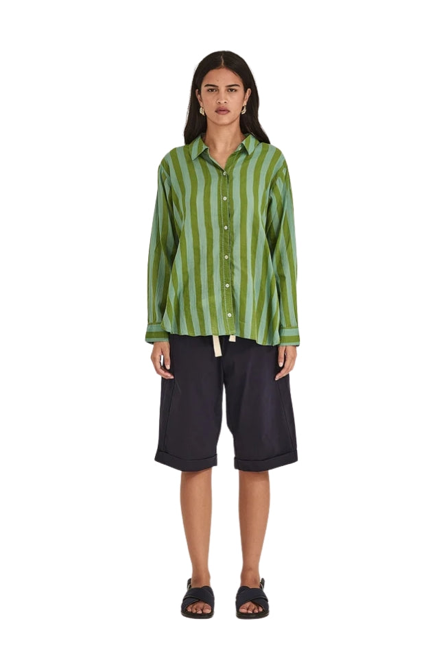 Positano Stripe Shirt - Green and Dark Green