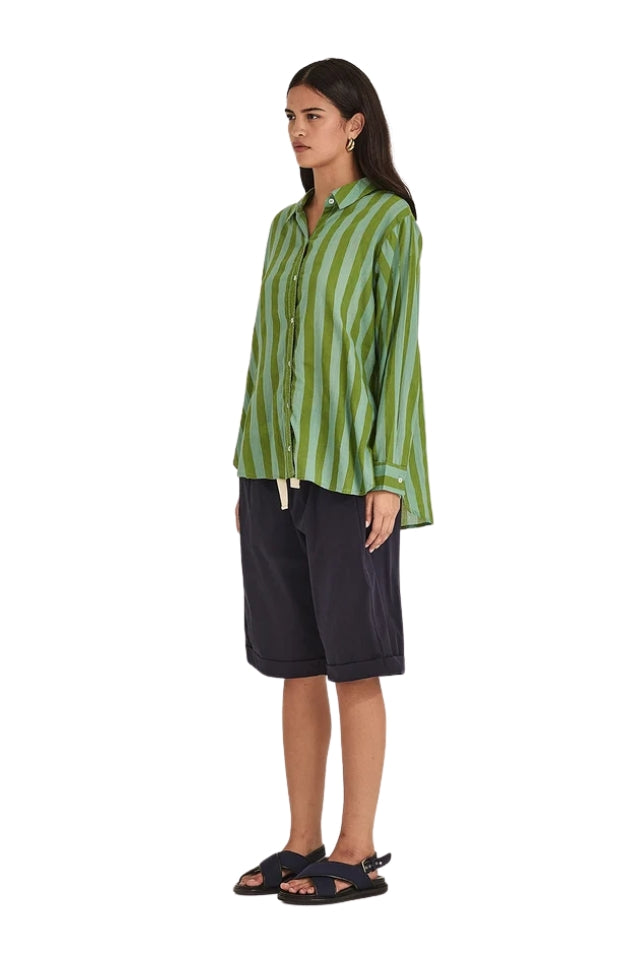 Positano Stripe Shirt - Green and Dark Green