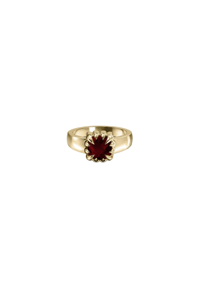 Baby Claw Ring - 18K Gold Plated, Red Garnet