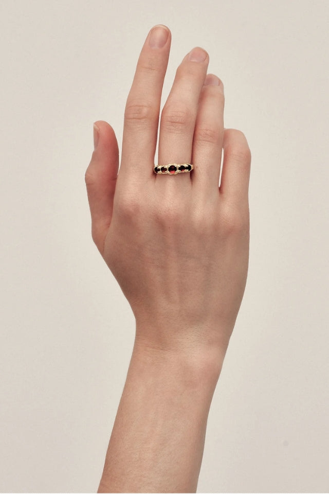 Halo Cluster Ring - 18K Gold Plated, Red Garnet