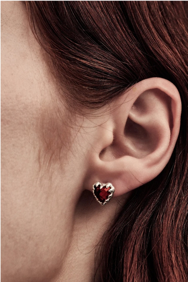 Love Claw Earrings - Sterling SIlver, Red Garnet