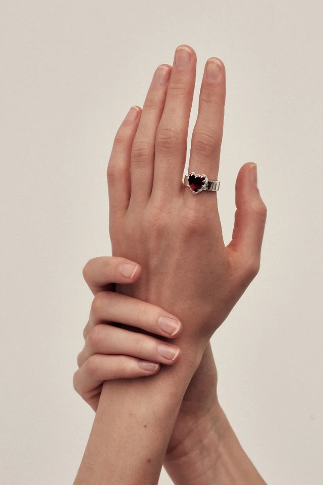 Love Claw Ring - Sterling SIlver, Red Garnet