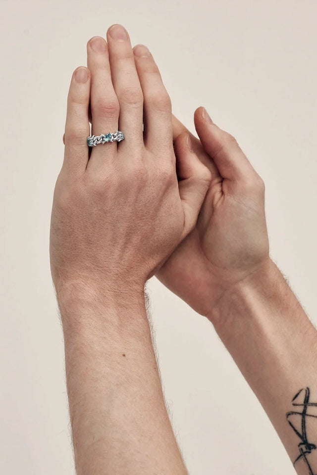 Precious Punk Eternity Curb Ring - Sterling Silver, Sky Topaz