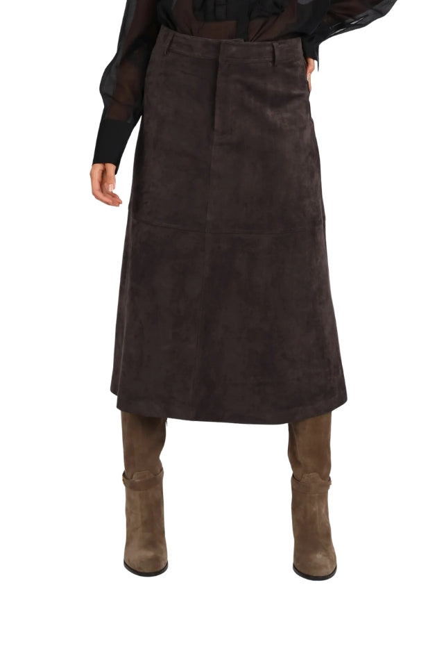 Faux Suede Midi Skirt - Chocolate