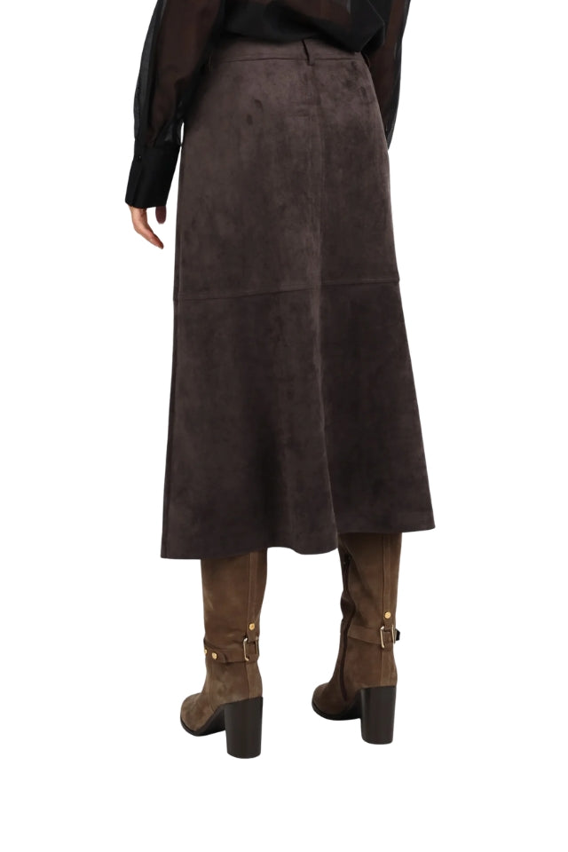 Faux Suede Midi Skirt - Chocolate