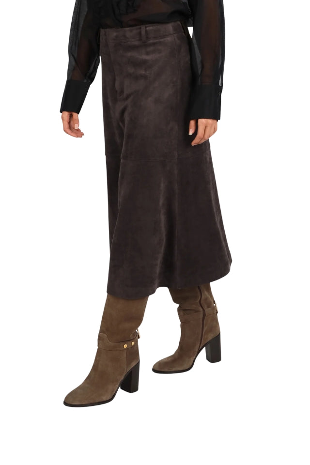 Faux Suede Midi Skirt - Chocolate