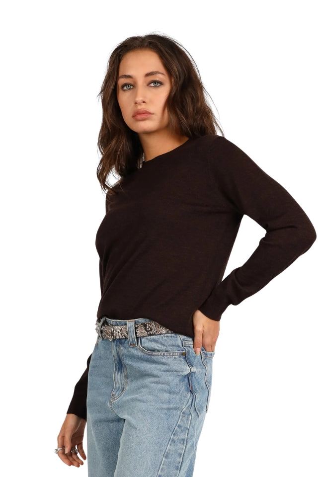 Merino Long Sleeve Classic Sweater - Chocolate