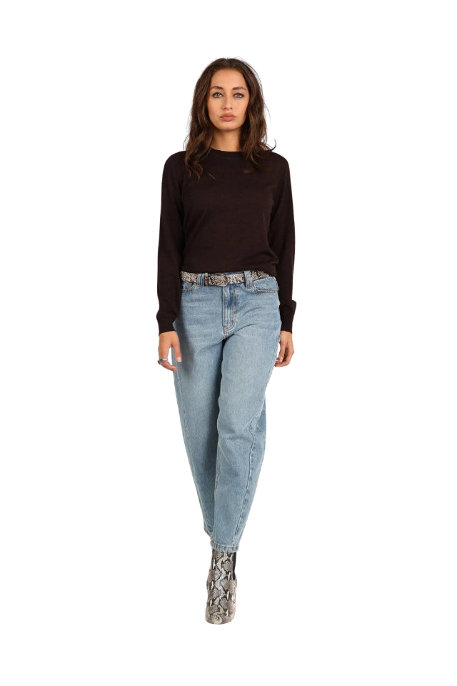 Merino Long Sleeve Classic Sweater - Chocolate