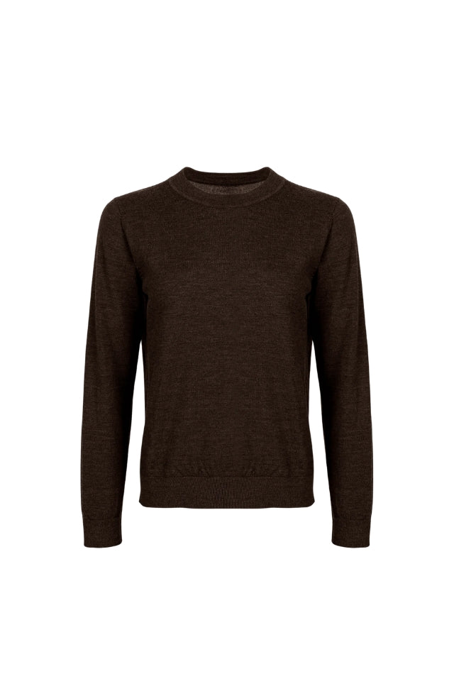 Merino Long Sleeve Classic Sweater - Chocolate