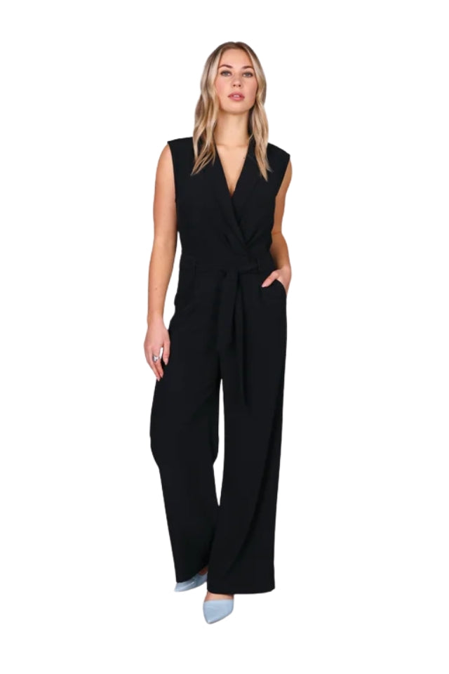 Wide Leg Tux Jumpsuit - Black