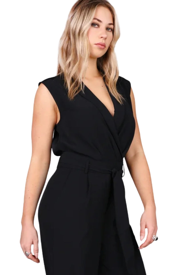 Wide Leg Tux Jumpsuit - Black