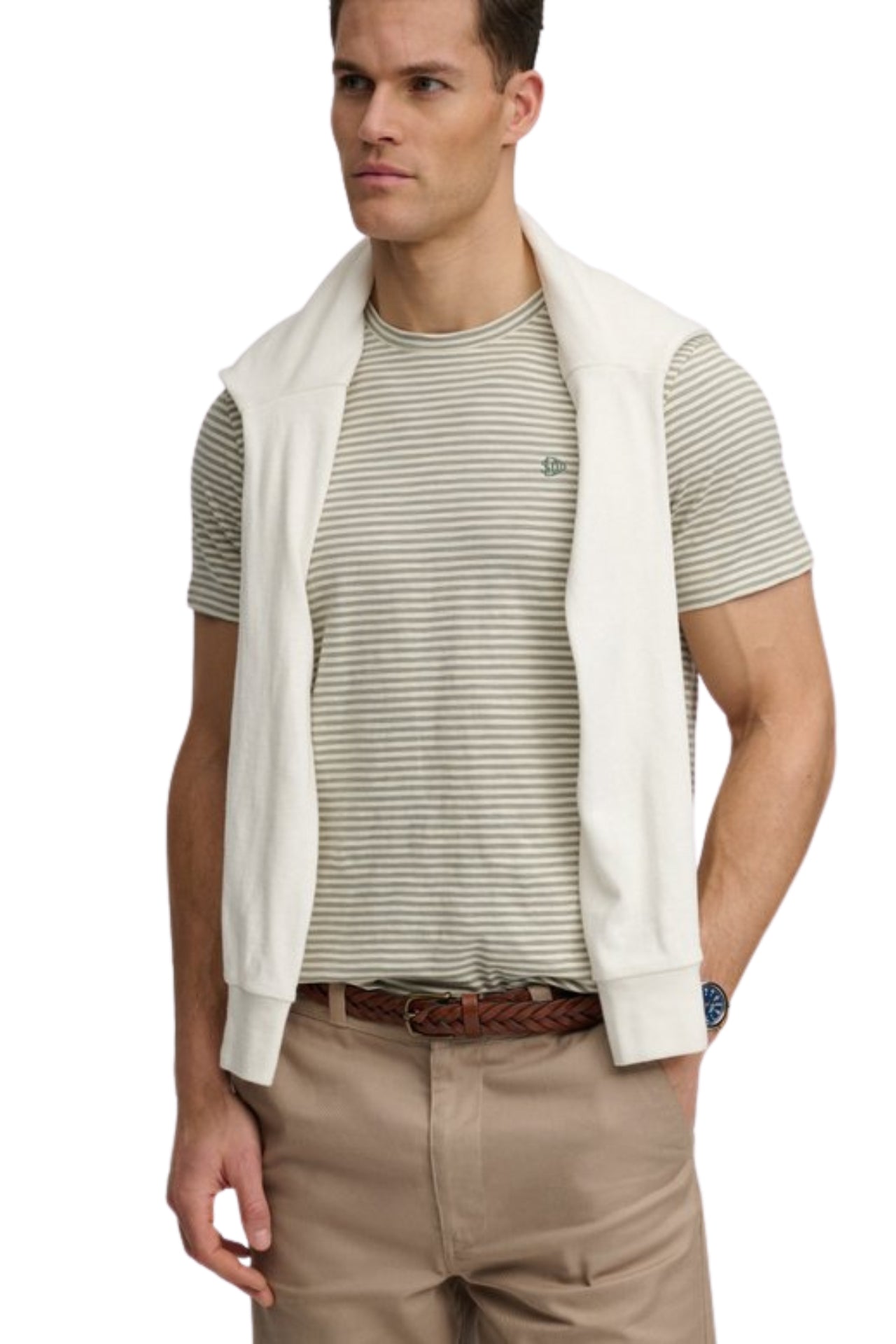 Classic Essential Stripe Tee - Silver Sage Chalk Stripe