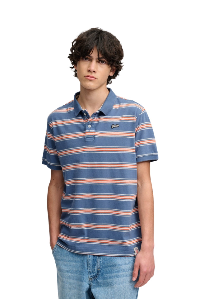 Vintage Stripe Jersey Polo - Retro Blue Stripe