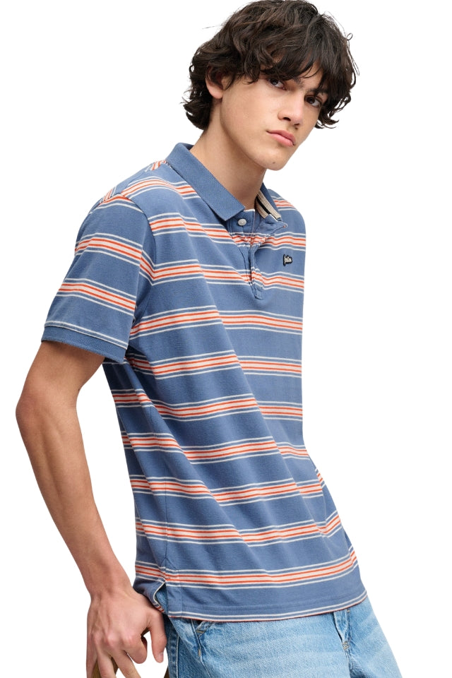 Vintage Stripe Jersey Polo - Retro Blue Stripe