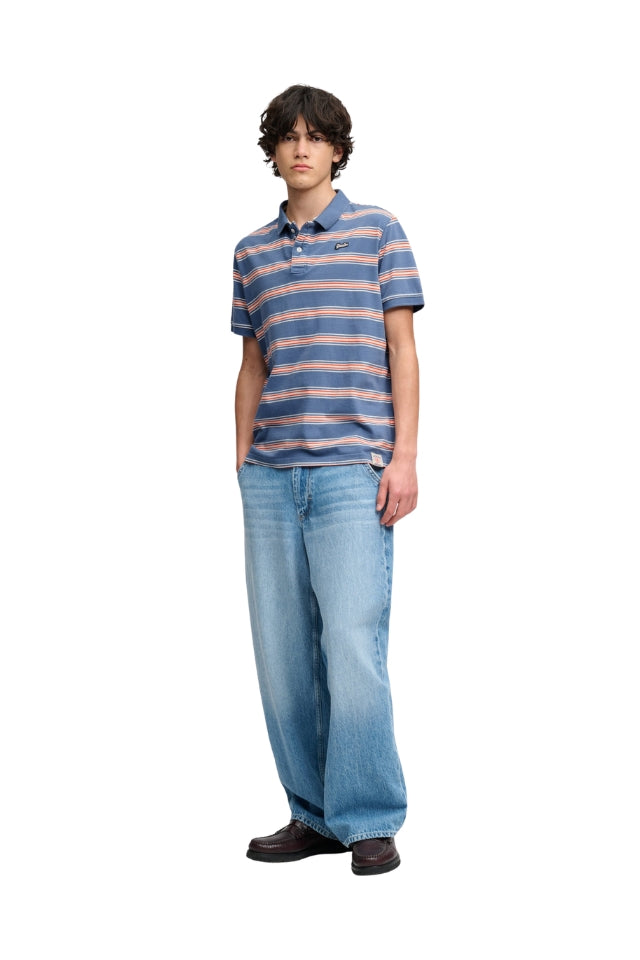 Vintage Stripe Jersey Polo - Retro Blue Stripe