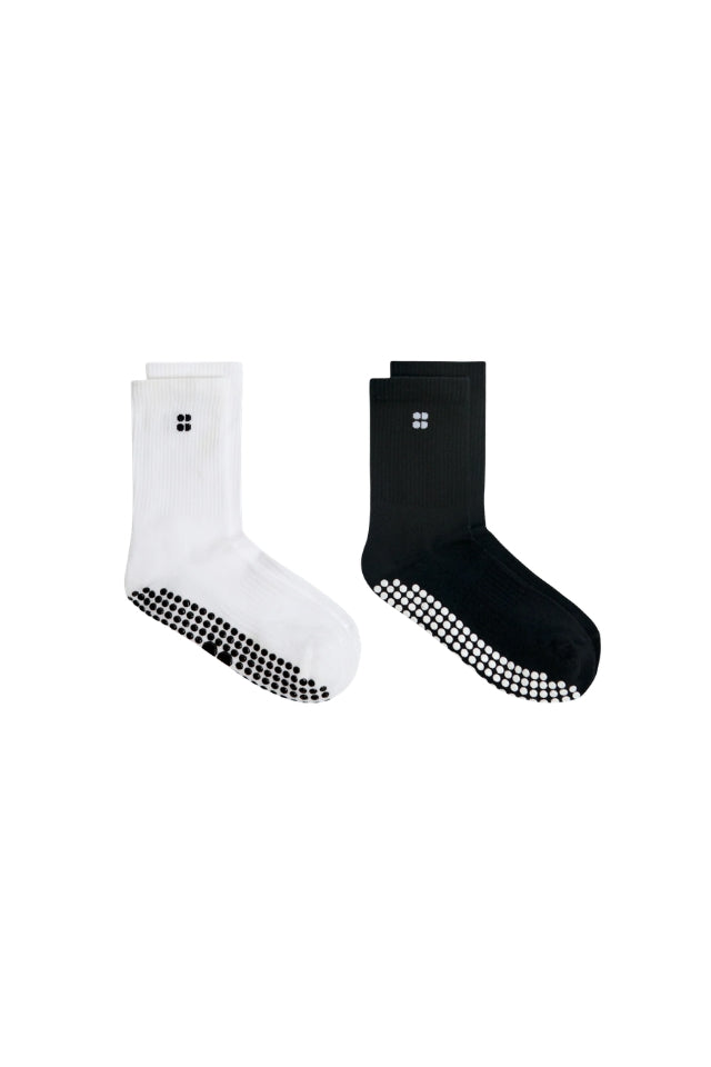 Pilates Crew Gripper Sock - 2pk - White Black