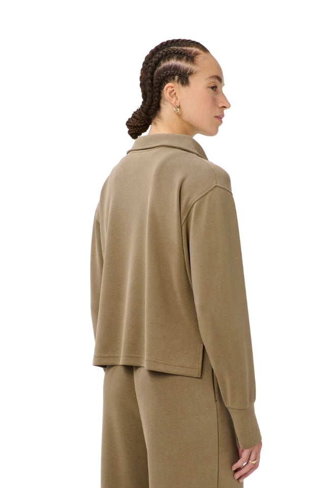 Sand Wash Half Zip Crop Sweatshirt - Khaki Brown