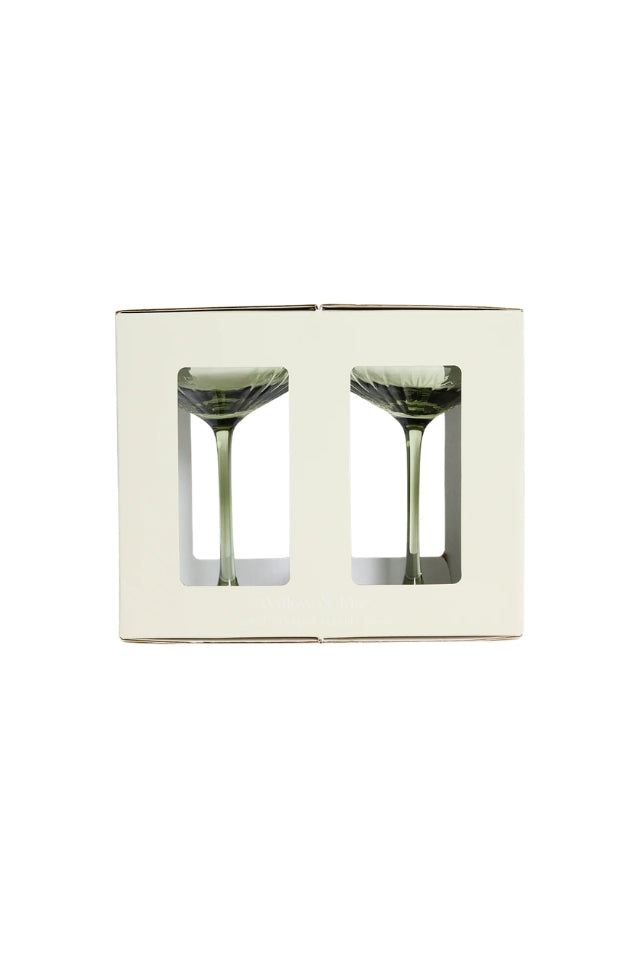 Ribbed Coupe Cocktail Glasses Set 2 - Olive Green