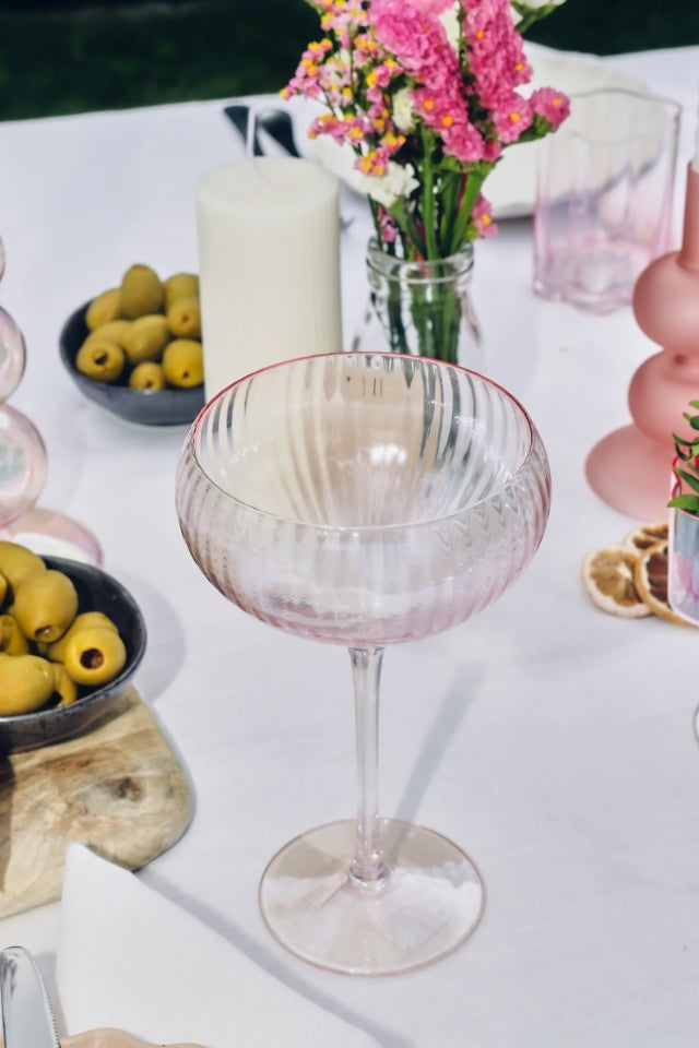 Wide Champagne Wine Glass - Pink Ripple