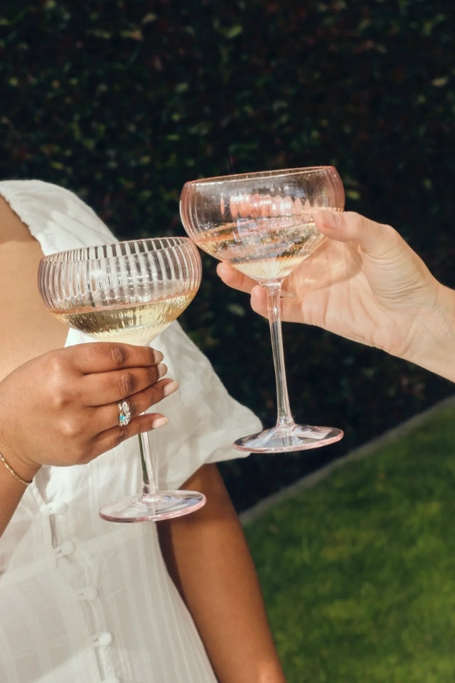 Wide Champagne Wine Glass - Pink Ripple