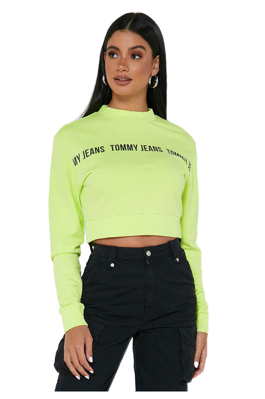 Tommy Jeans Regular Crop Tape Crew Sweatshirt Faded Lime 