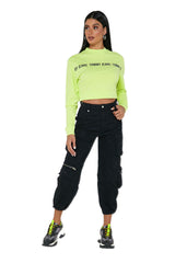 Tommy Jeans Regular Crop Tape Crew Sweatshirt Faded Lime 