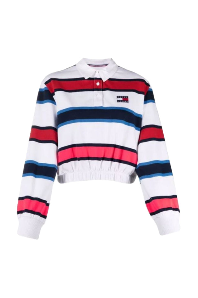 Tommy Jeans Striped Rugby Polo White Red Blue Stripe