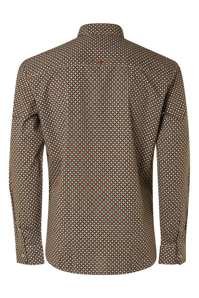 No Excess Allover Print Stretch Shirt Camel
