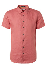 No excess Short Sleeve Linen Shirt Coral
