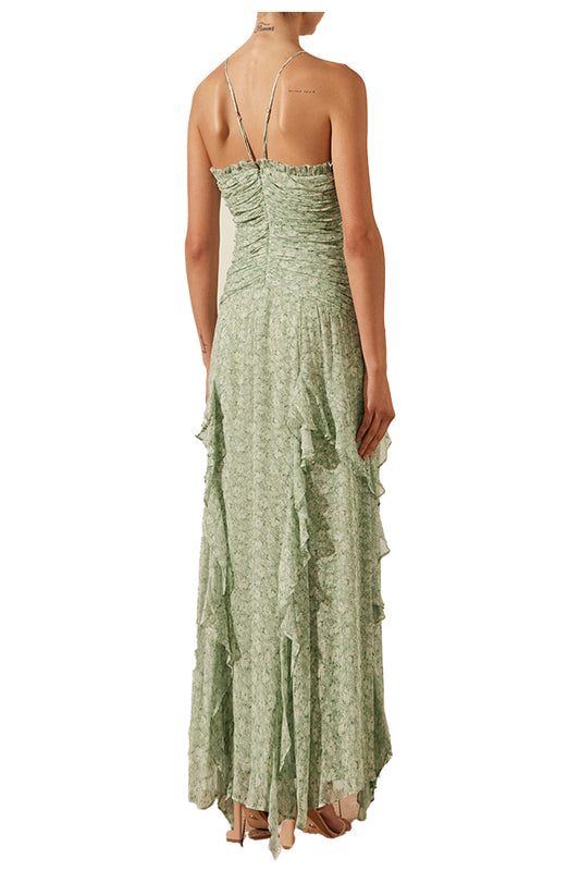 223014 Shona Joy Aurore Ruched Frill Maxi Dress Thyme