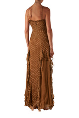 223024 Shona Joy Brielle Ruched Frill Maxi Dress Almond Sand 