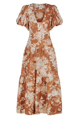223233 Shona Joy Capucine Plunged Midi Dress Almond Multi 