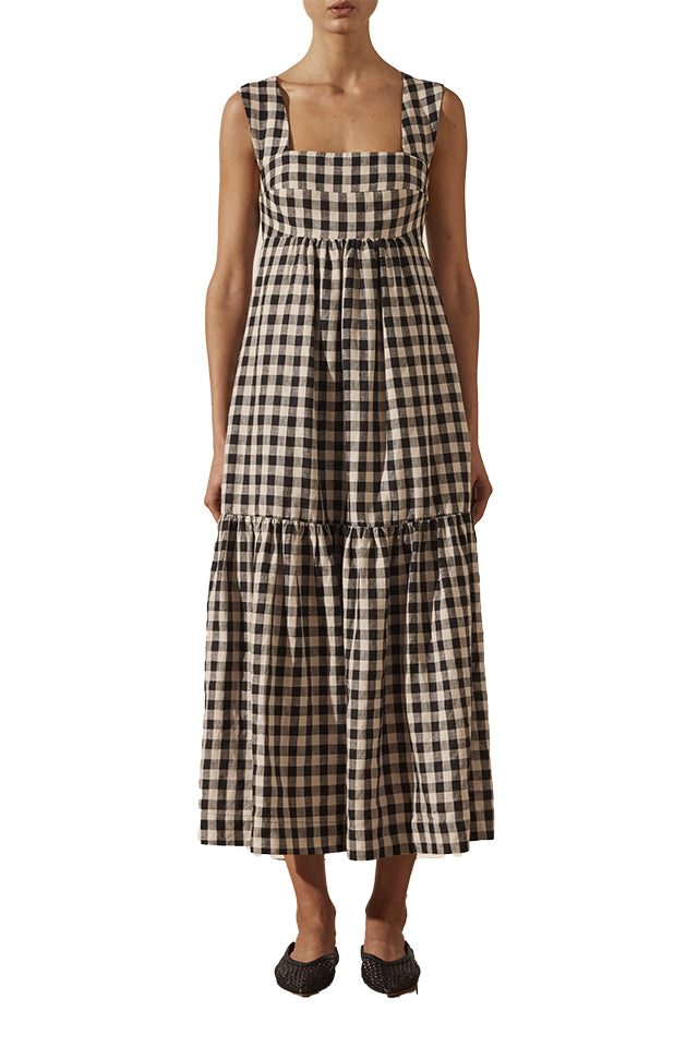 224190 Shona Joy Aimee Wide Strap Open Back Midi Dress Black Natural 