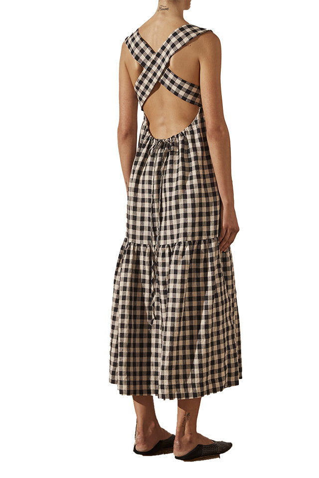 224190 Shona Joy Aimee Wide Strap Open Back Midi Dress Black Natural 