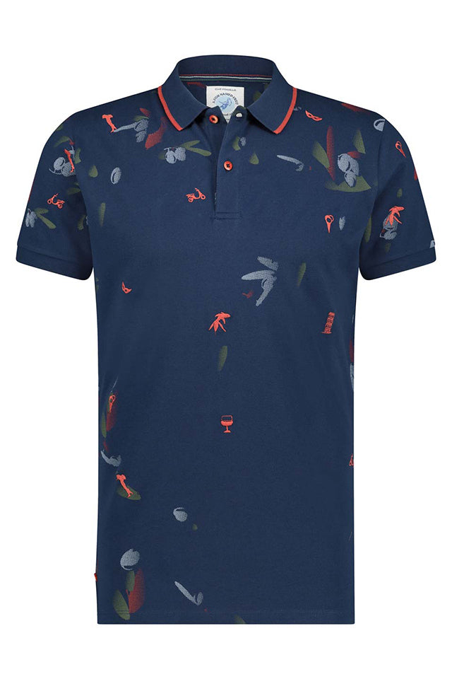 A Fish Named Fred Printed Polo Navy