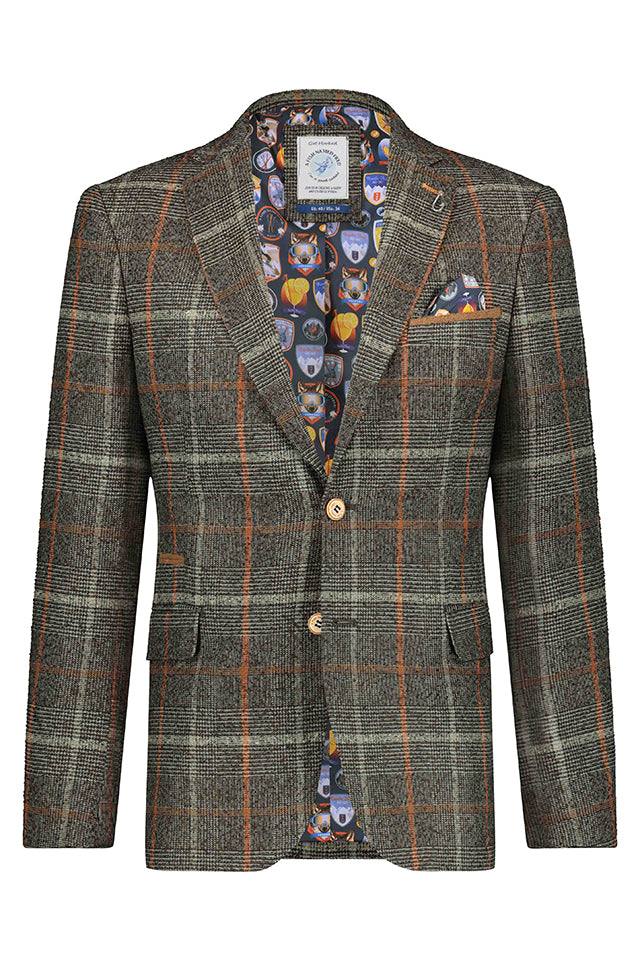 25.122 A Fish Named Fred Big Check Blazer Camel