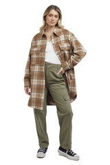 6416077 All About Eve Fleetwood Check Shacket Brown Check 