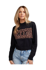 All about eve huxley leopard knitted jumper in black with leopard paneling