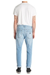 A-Brand Dropped Slim Jean Optimo Eco Rip Light Blue Denim with holes in the knees