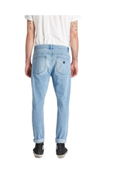 Men's A-Brand Dropped Slim Jean in Light Blue Tripped Colour