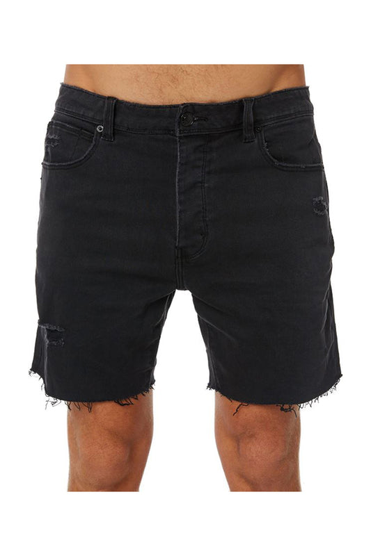 Men's A Brand Cropped Slim Short Shellshock Black Raw Hems Distressed fabric